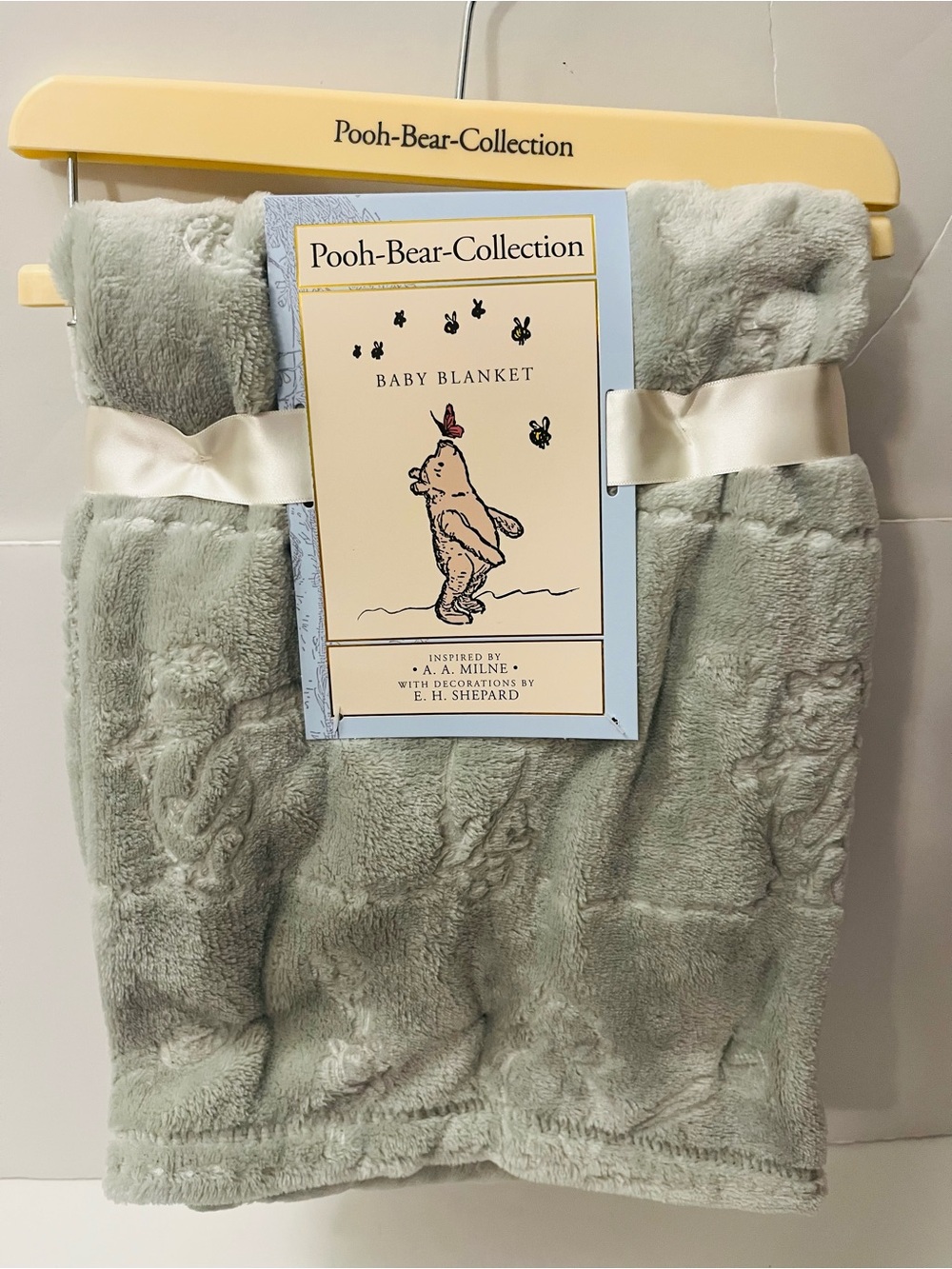Winnie the Pooh Bear Collection Green Embossed Baby Blanket Sports Football